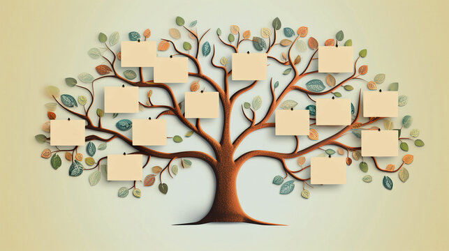 A family tree with blank spaces to put names.