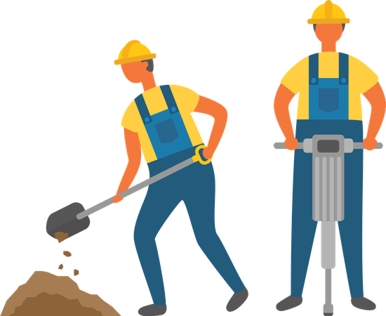 Workmen digging in the dirt graphic
