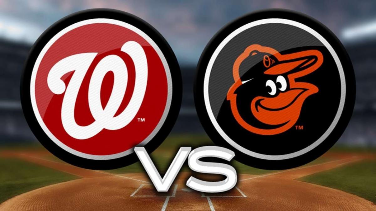 Logos showing the Baltimore Orioles versus the Washington Nationals.