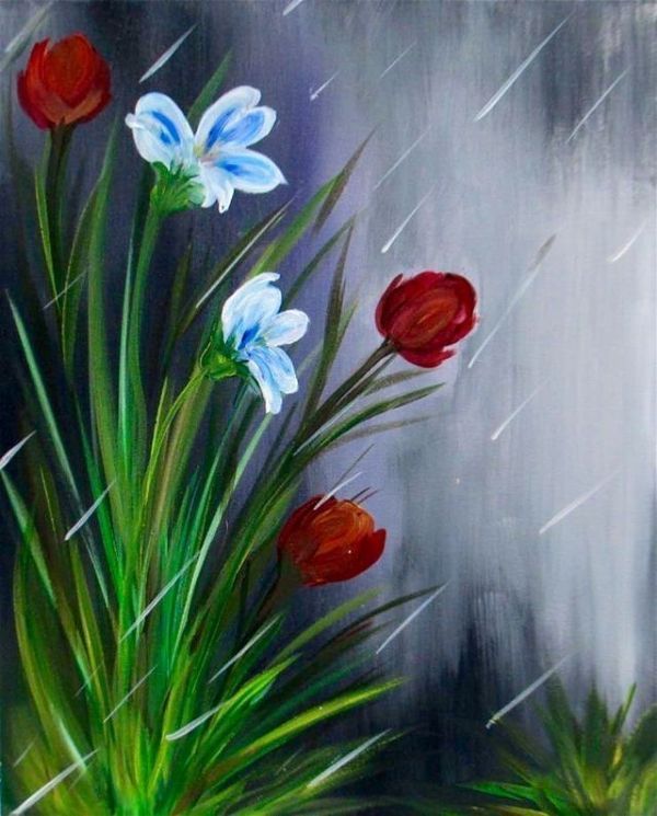 flowers in rain painting