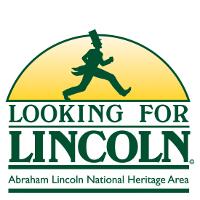 A silhouette of Abraham Lincoln Strides over the words "Looking for Lincoln" 