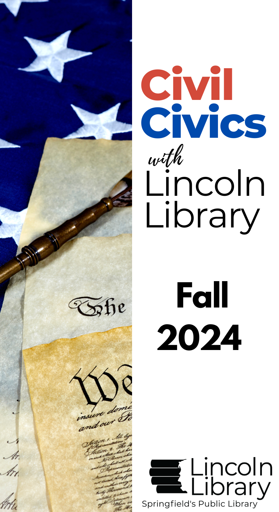 American flag and Constitution with Civil Civics Fall 2024