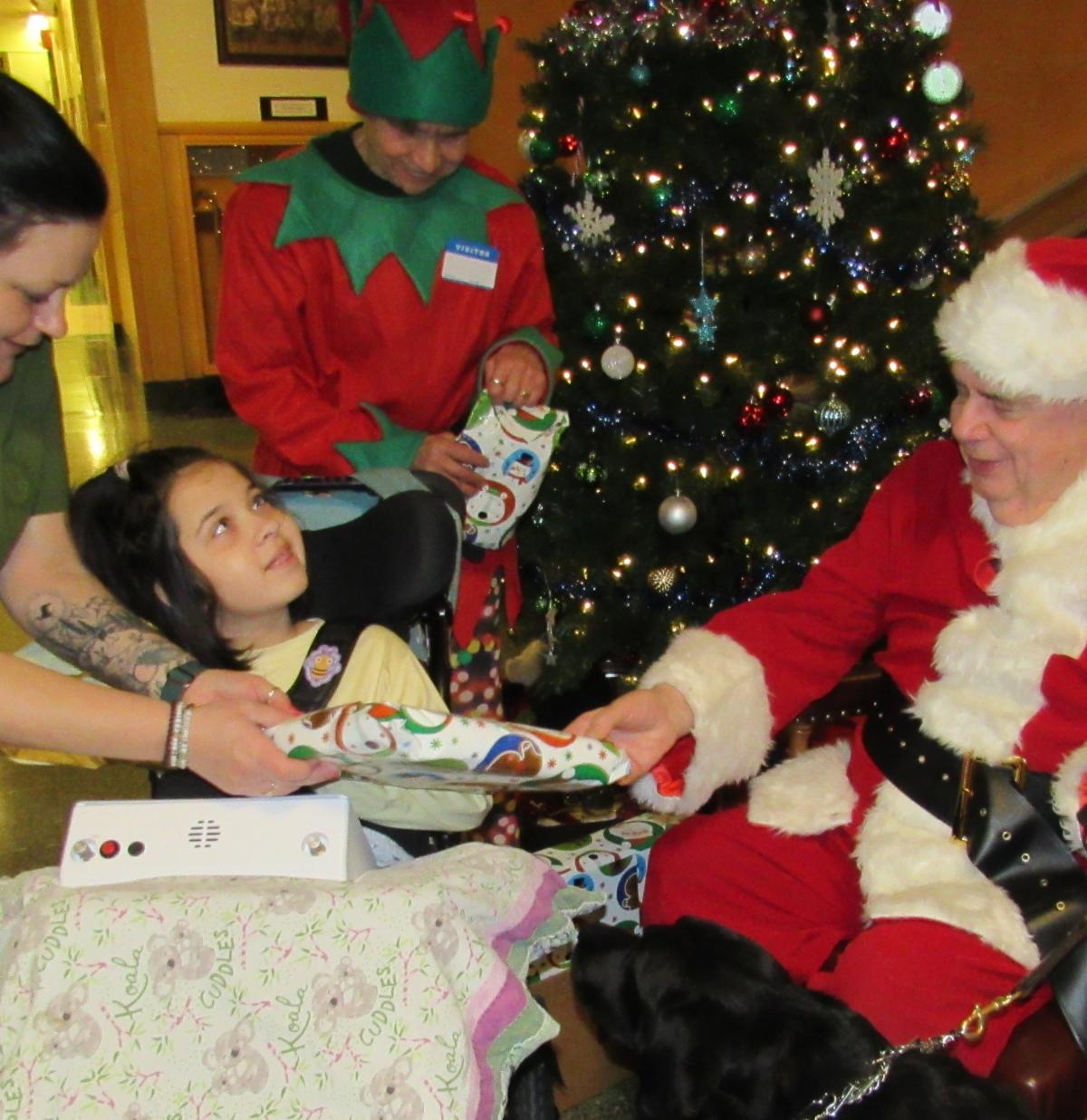 Students meeting Santa