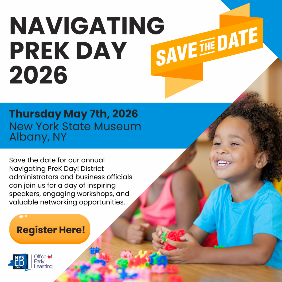 Navigating PreK Day 2026 Save the Date Thursday May 7 2026 Albany NY