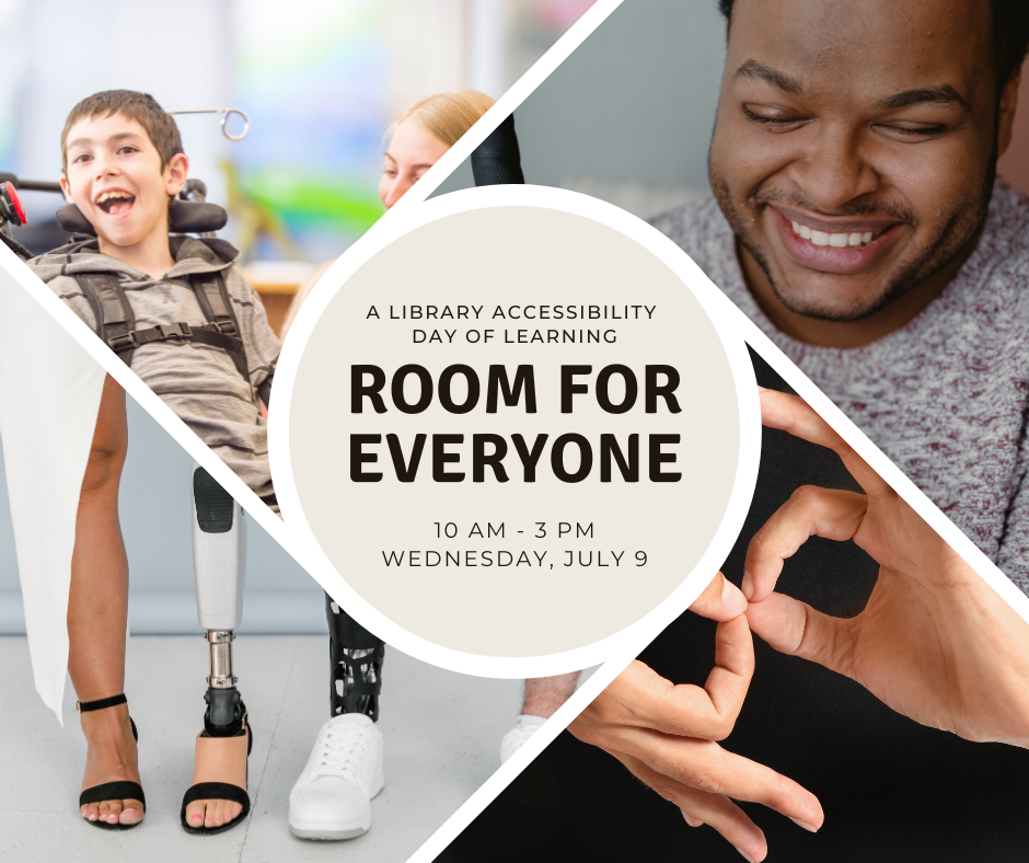 Collage of four images: child using a wheelchair, man holding a mobility cane, two people using prosthetic legs, and two hands signing in ASL.
