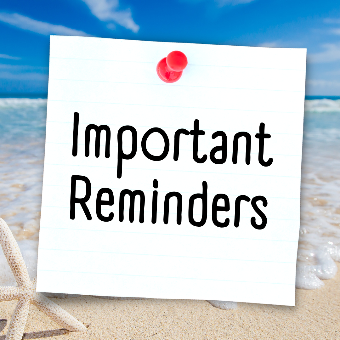 important reminders text with ocean background