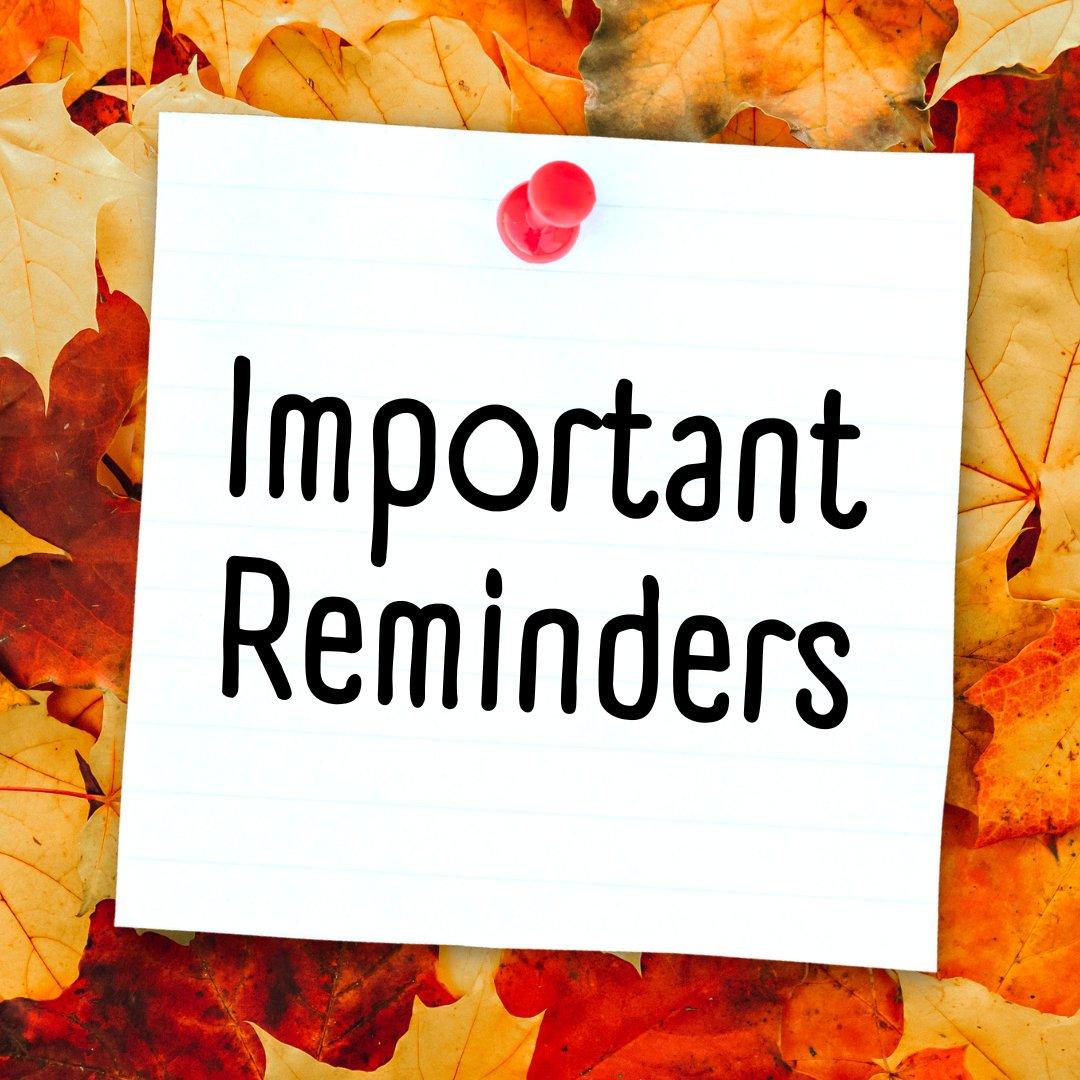 Important Reminders text over fall leaves
