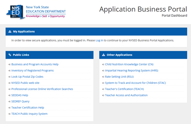 NYSED Application Business Portal
