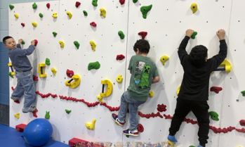Students doing indoor rock climbing