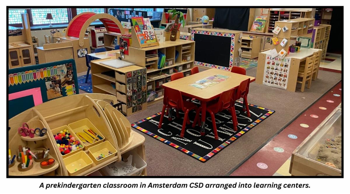 a prekindergarten classroom in Amsterdam CSD arranged into learning centers
