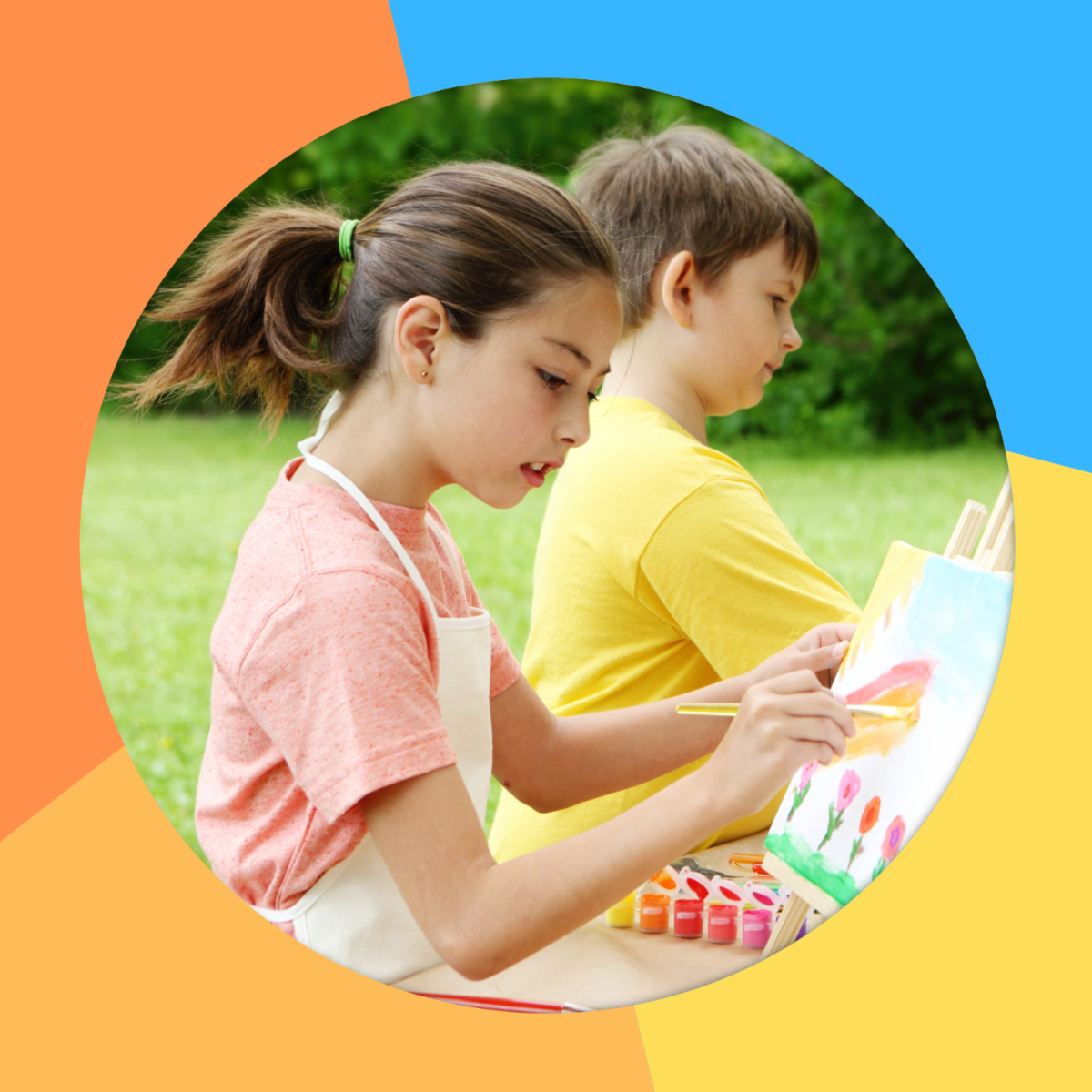 girl and boy painting
