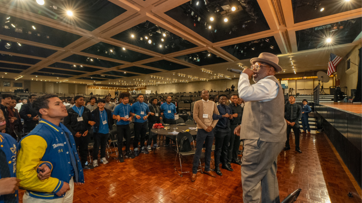 Keith Brown and student audience at 2024 MBK Symposium