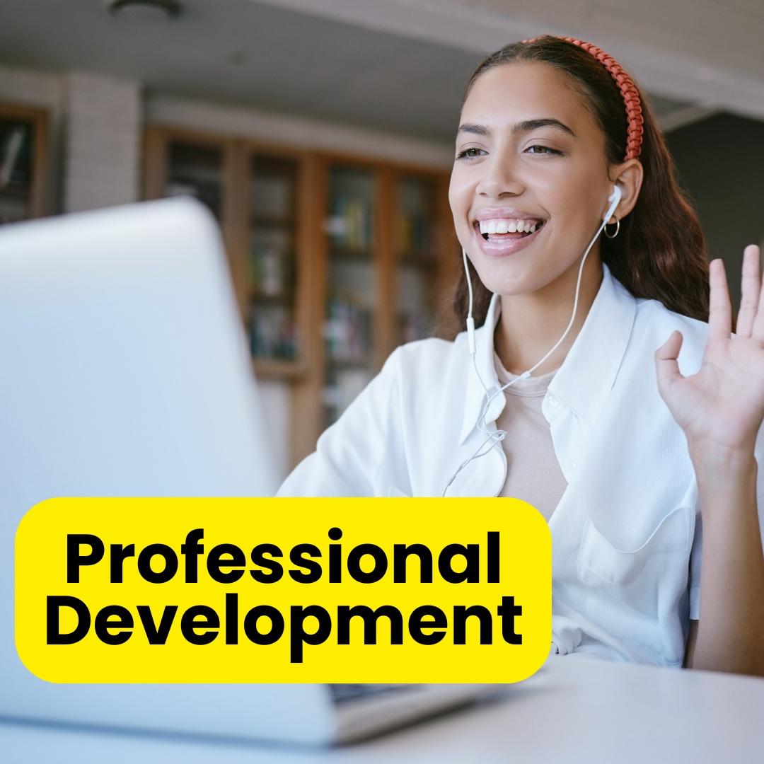 woman at a laptop with the text professional development
