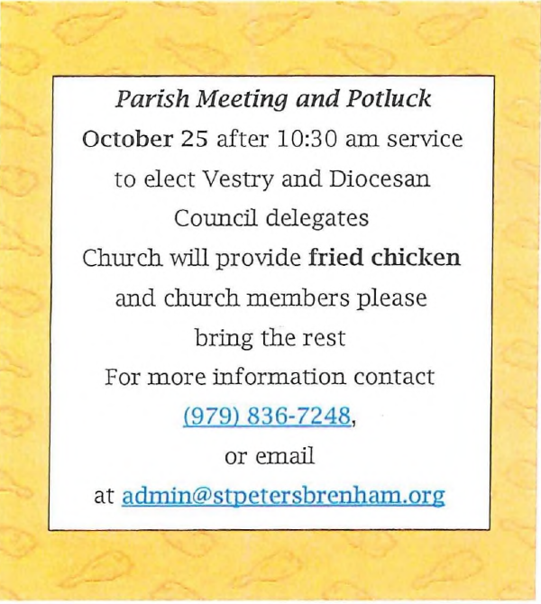 Parish meeting and potluck, October 25