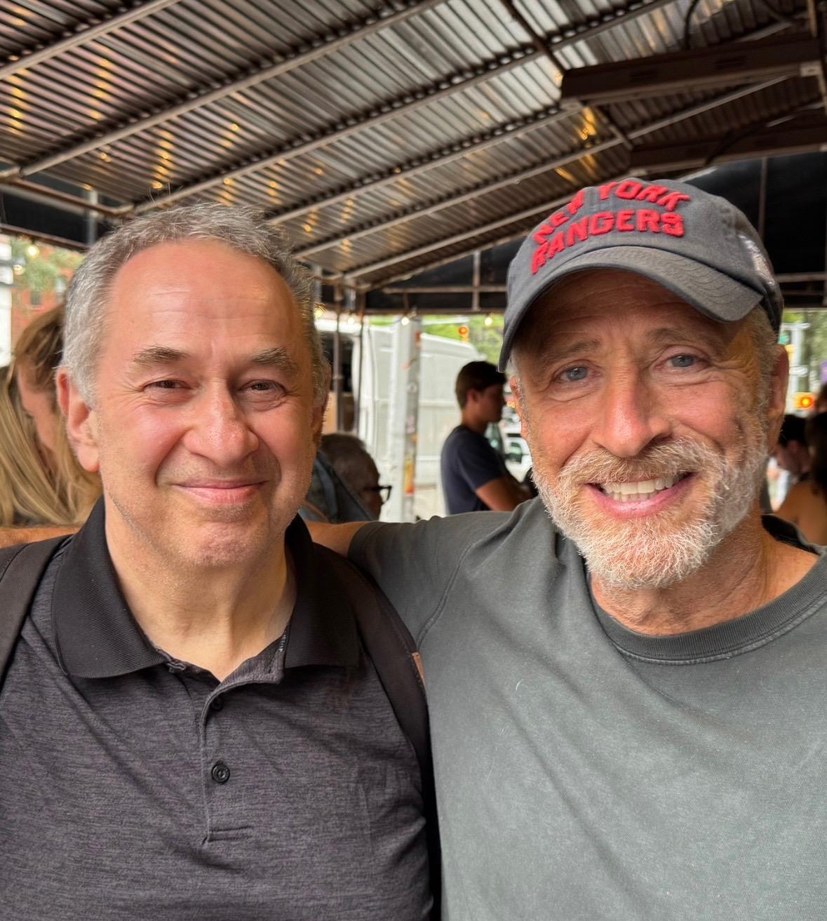 Andy Engel with Jon Stewart outside Rodney's Comedy Club