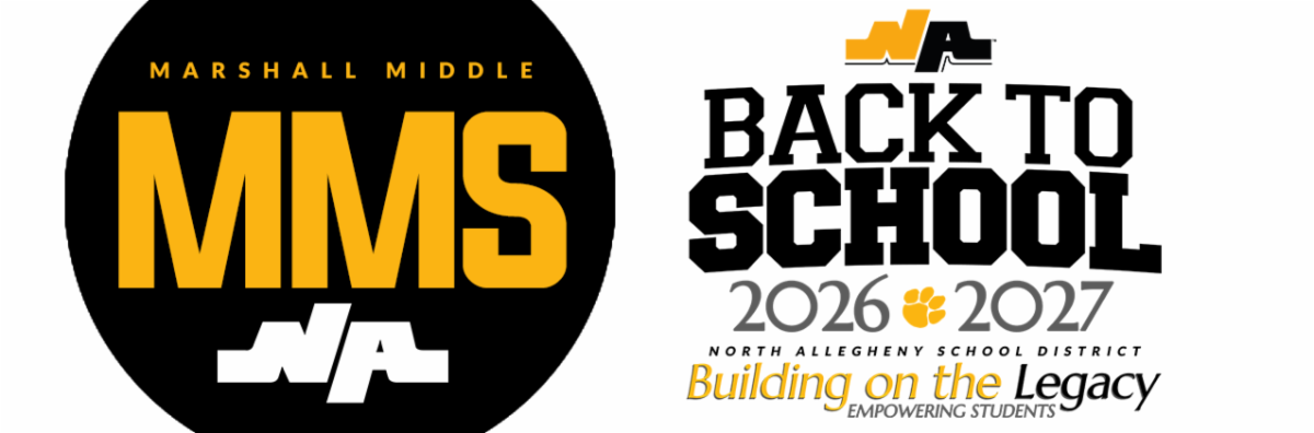 North Allegheny School District Back to School 2026-2027 graphic for Marshall Middle School. Includes the school logo and the district theme, "Building on the Legacy: Empowering Students."