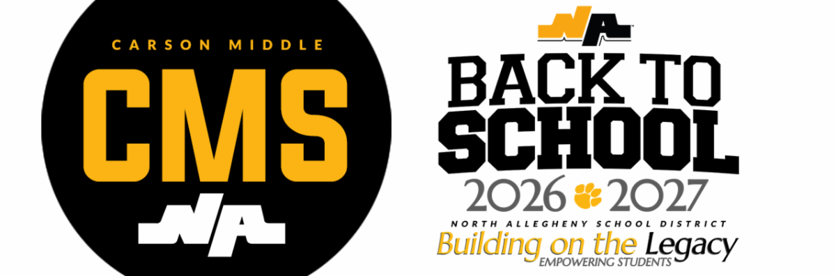 North Allegheny School District Back to School 2026-2027 graphic for Carson Middle School. Includes the school logo and the district theme, "Building on the Legacy: Empowering Students."