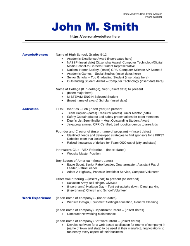 Student Scholarship Resume Example