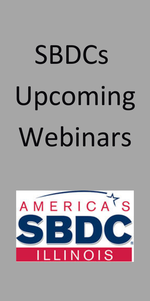 SBDCs Upcoming Webinars and America's SBDC Illinois Logo