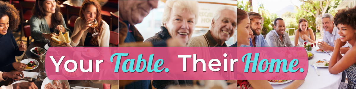 Your Table. Their Home. Background of groups of happy people dining out.