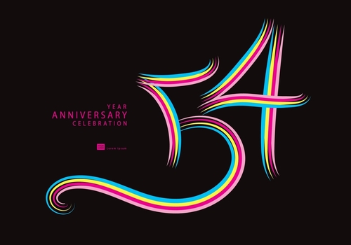 54 years anniversary celebration logotype colorful line vector_ 54th birthday logo_ 54 number_ Banner template_ vector design template elements for invitation card and poster.