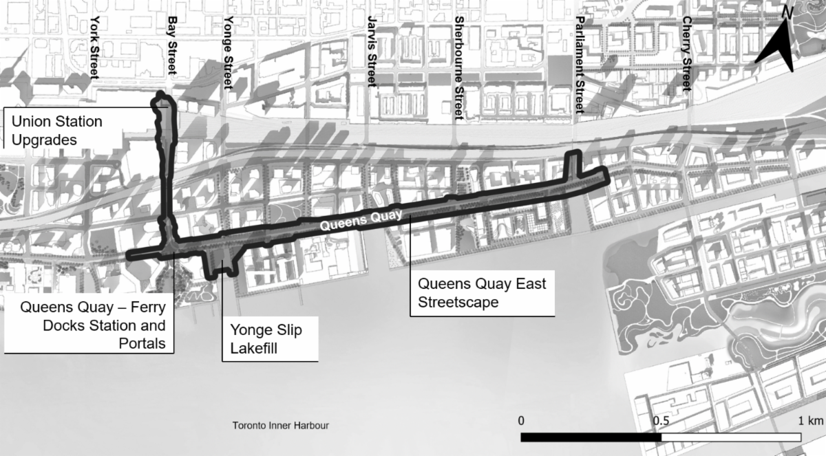 Map of the project area for the WELRT from Bay St to Parliament St