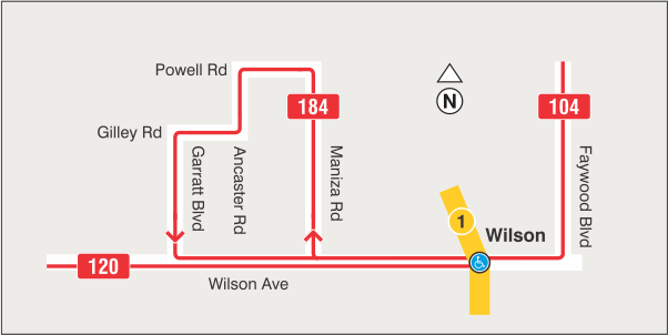 Map of the new 184 route. Please view our website for more information.