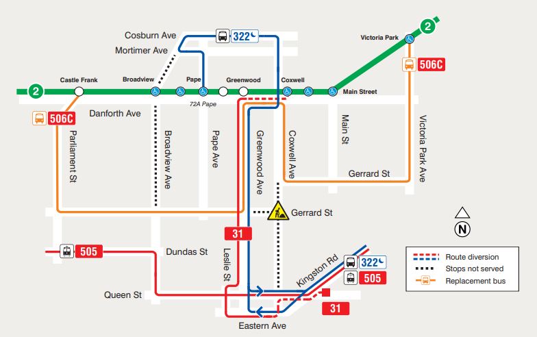 Image of the routing on Gerrard and Coxwell. Please visit the website for more information