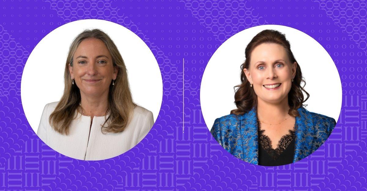 two women with faces obscured one above the other on a purple background with text reading Institute of Directors Ireland Shaping Culture and Managing Risk with Orla OGorman NED and Caroline Reidy MD of the HR Suite webcast
