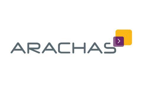 Arachas logo featuring the company name in grey lettering with a yellow and purple graphic icon.