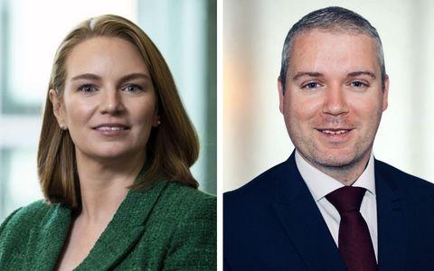 Institute of Directors Ireland graphic featuring two professional headshots of speakers side by side against a neutral background used to promote a directors and officers webcast event.