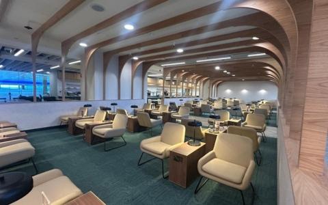 Interior of seating area in the Liffey Lounge at Dublin Airport