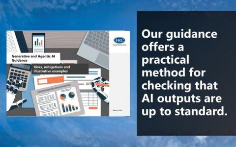 Graphic showing guidance on generative and agentic AI with documents charts and laptops alongside text stating that the guidance offers a practical method for checking that AI outputs are up to standard.