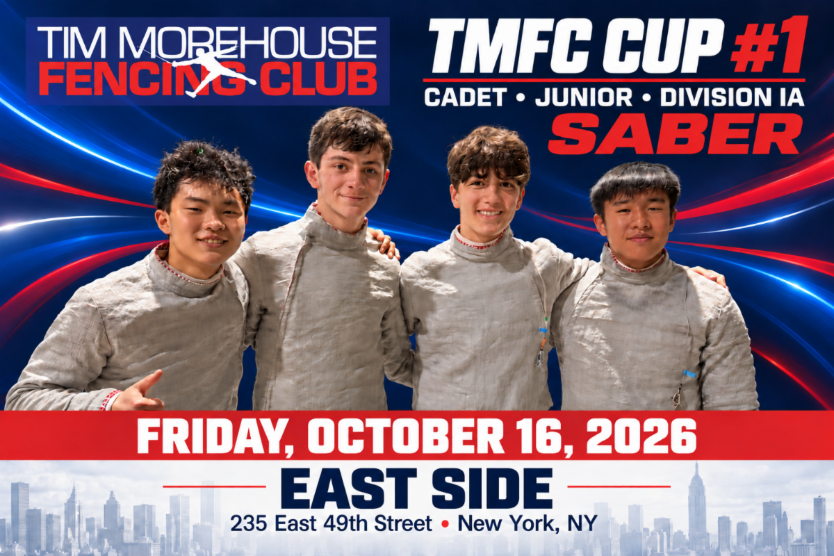 TMFC saber fencers in the Cup #1 tournament graphic for Cadet, Junior and Division IA fencing in Manhattan on October 16, 2026