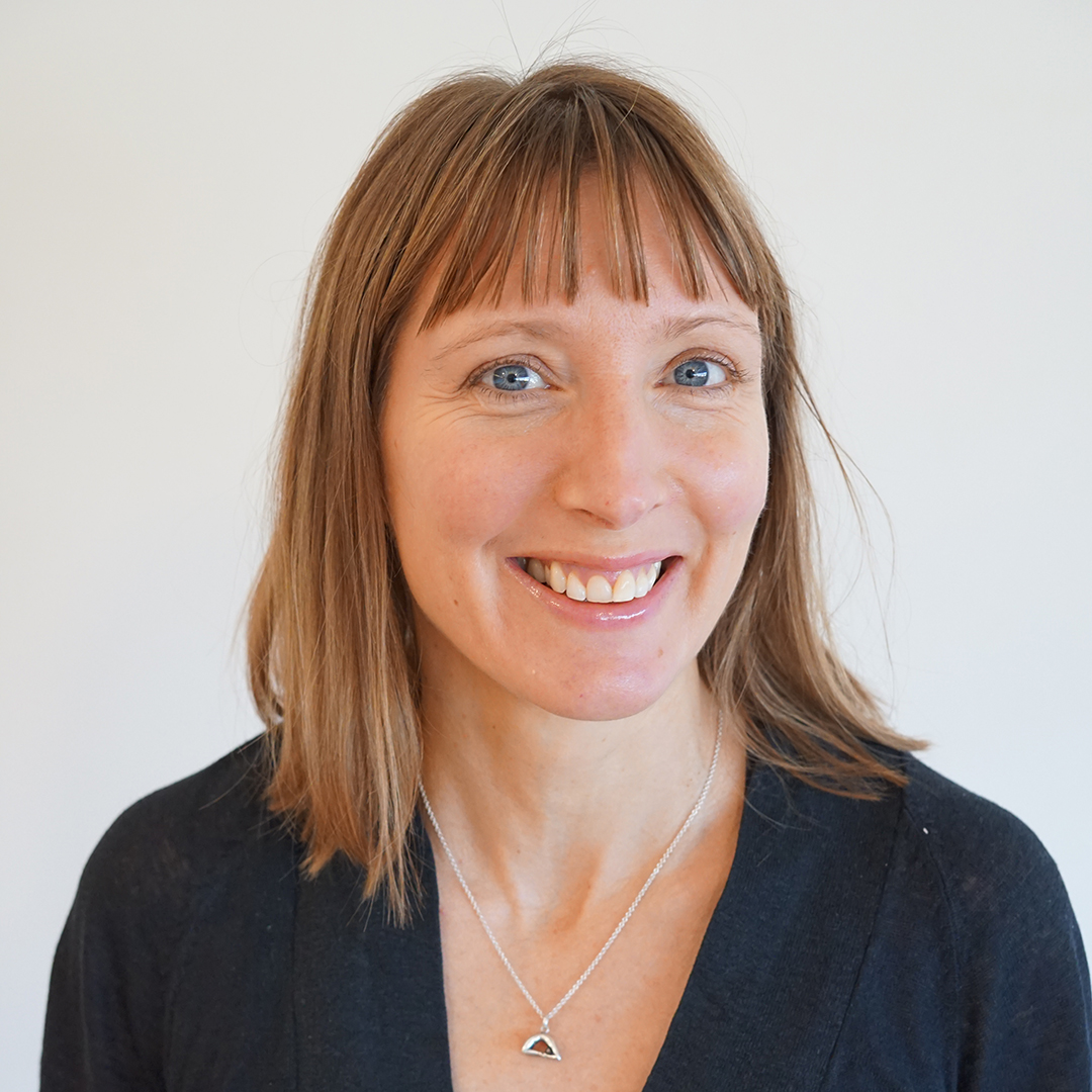 Head shot of Hereford Yoga Centre's founder and teacher, Jenny-May While. White image background.