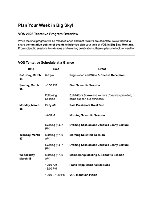 VOS 2026 Tentative Program Overview
