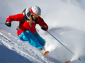 Downhill skier at Everline Resort Lake Tahoe California