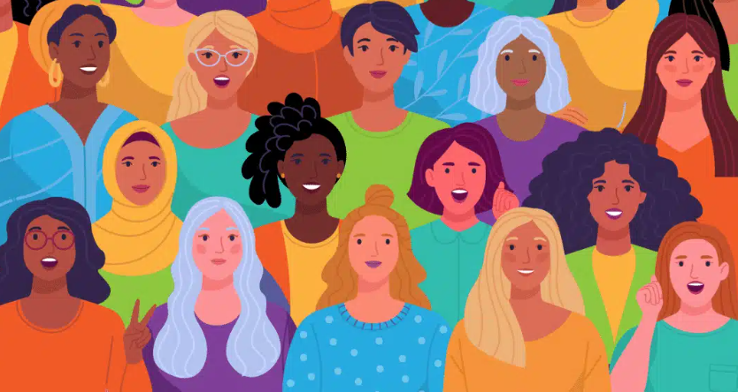 A collage of women's faces for National Women's History Month in March