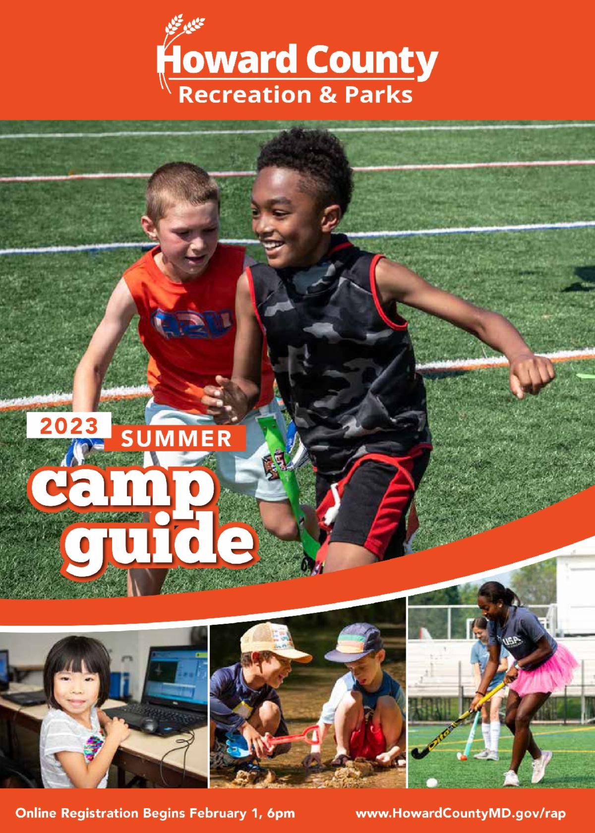 Cover of the summer activity guide with pictures of kids playing. 