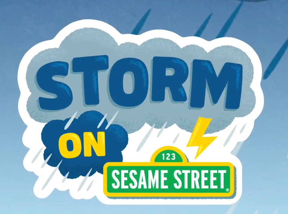 Storm on Sesame Street video intro with storm clouds and rain