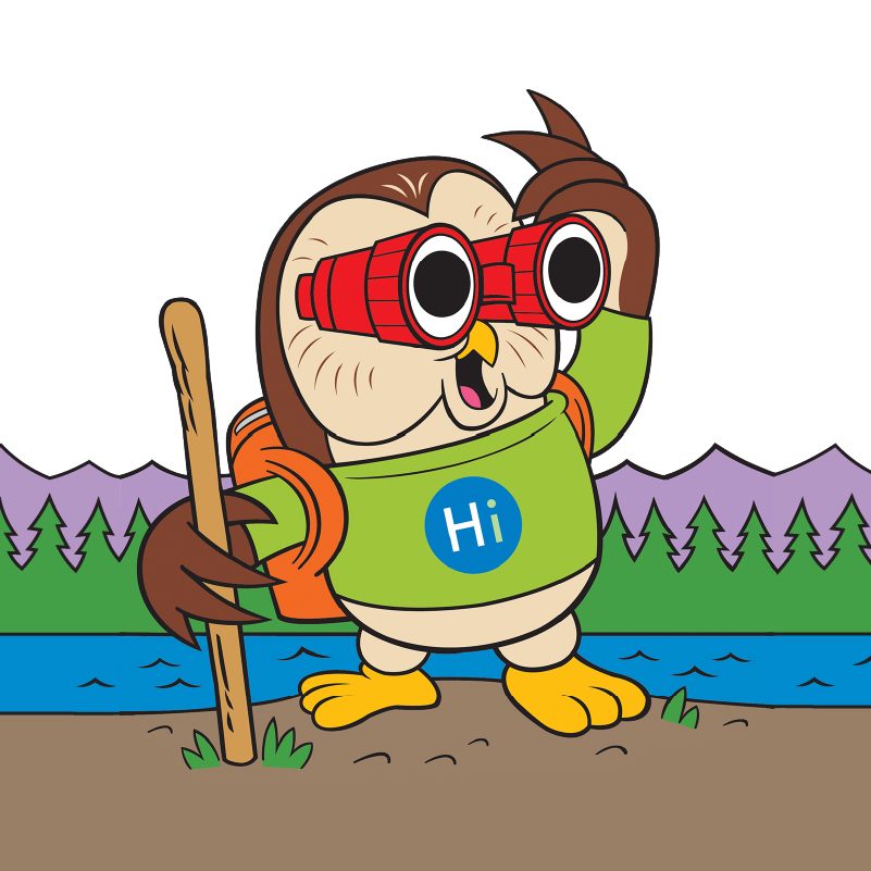 Cartoon owl with binoculars for HCLS summer reading program