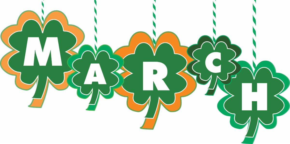 March letters in shamrocks