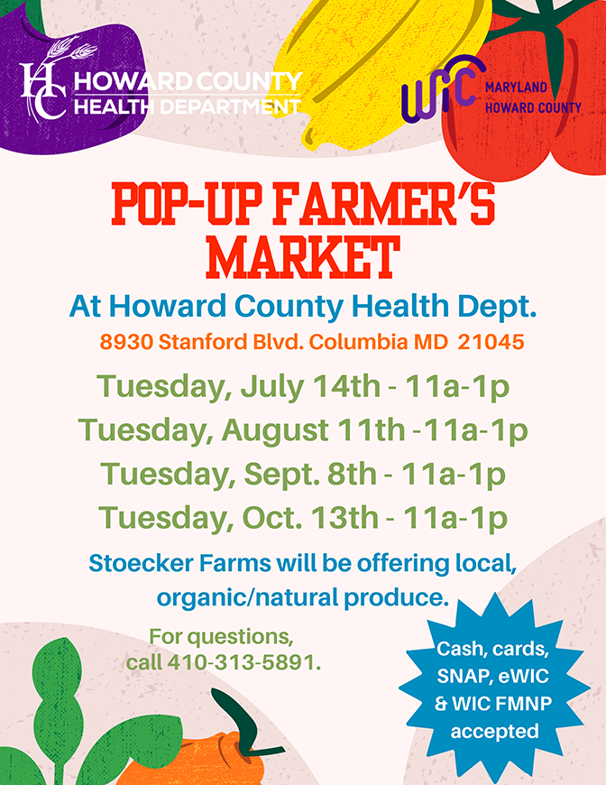 Pop-Up Farmers Markets at the Health Department flier in English