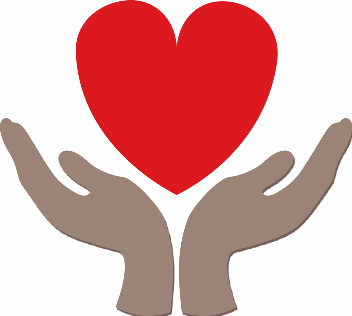 Two hands holding a bright red heart.