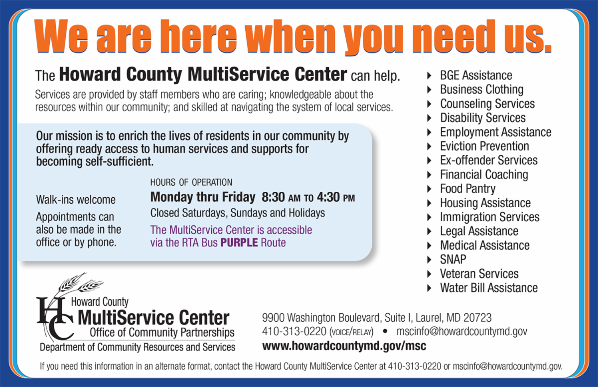Information card for the Howard County MultiService Center