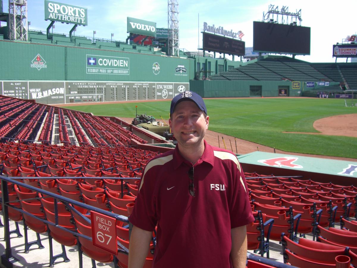 Snow in front of baseball stadium