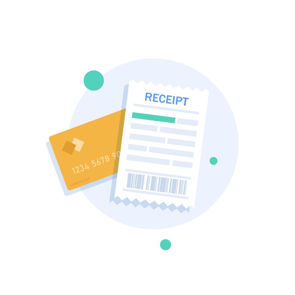 Printed receipt with credit card flat design icon vector illustration
