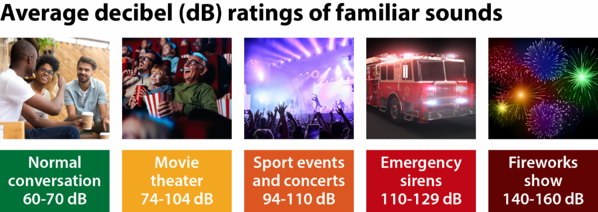Noise levels and decibel exposure information