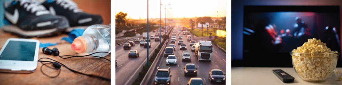 Everyday sources of noise including earbuds, traffic and home entertainment