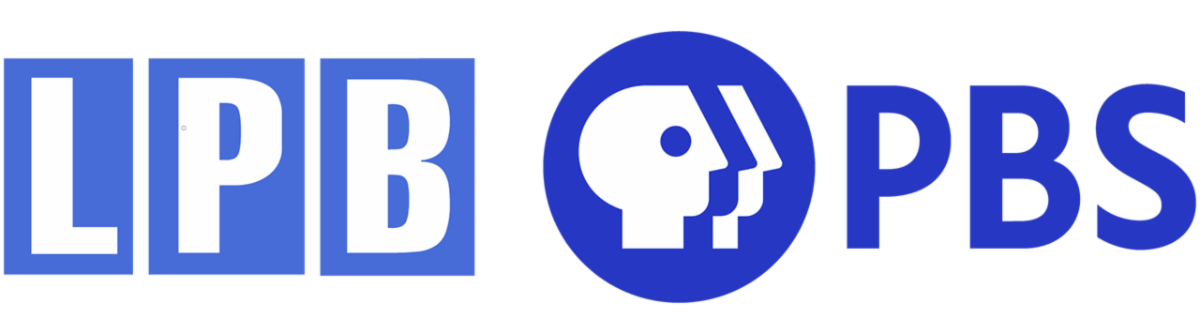 The LPB and PBS logos in blue. 